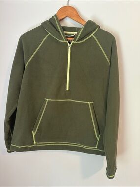 Women's Olive Green Half-Zip Hooded Fleece Pullover